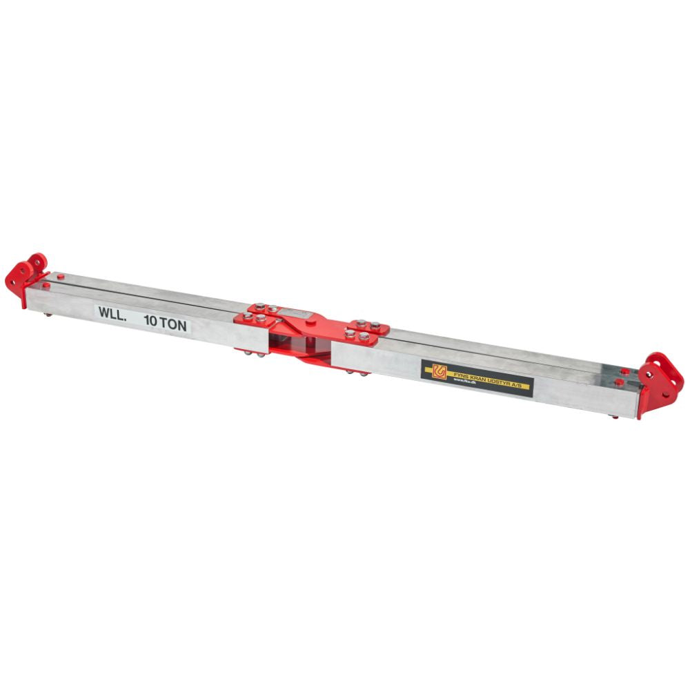 Metalstruktur med røde ender, central boltesektion; vægtbegrænsning 10 ton.