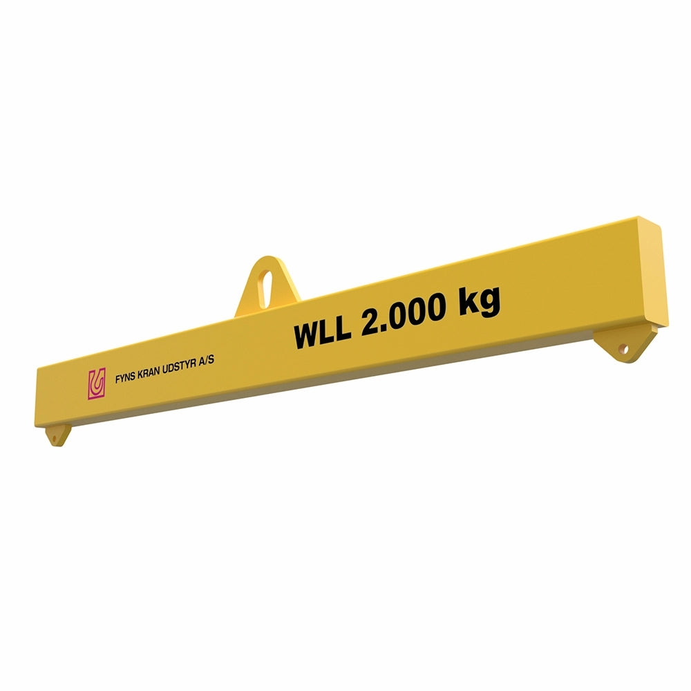Gult løfteåg med tekst "WLL 2.000 kg" og "FYNS KRAN UDSTYR A/S" på siden.