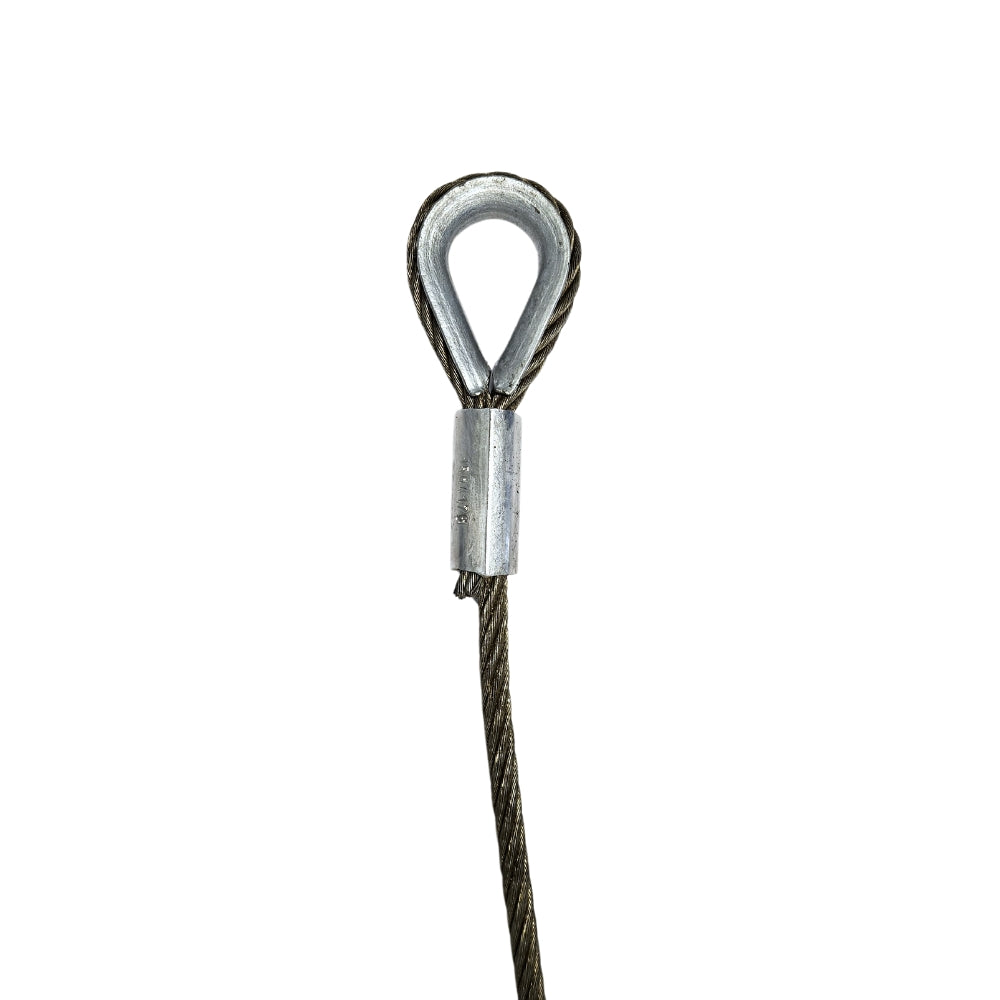 Wire med metalthimble-løkke, fastgjort med klemhylse, flettet struktur.