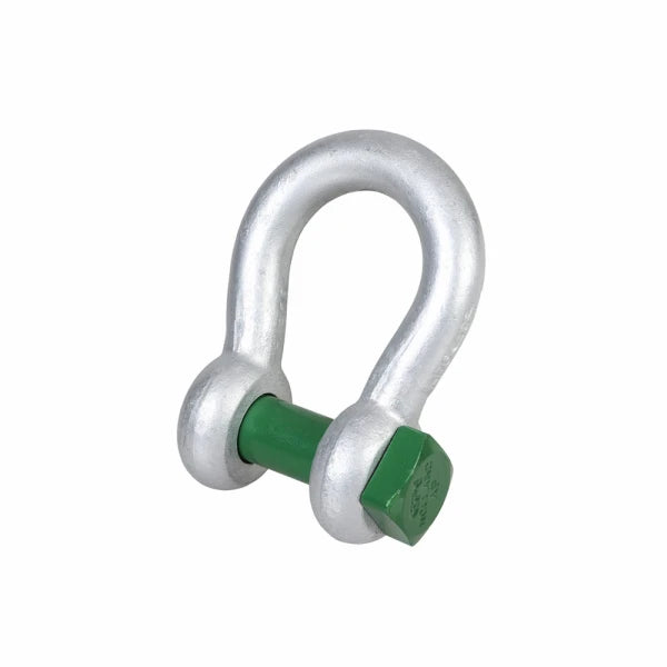 U-formet sjækel med glat, sølvfarvet overflade og grøn pin, der skaber en tydelig farvekombination.