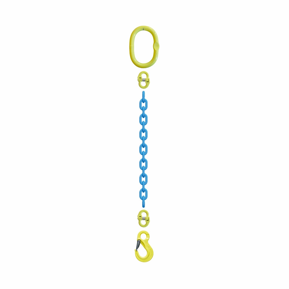 Gul oval ring, blå kæde, gul krog. Gunnebo Grabiq Klasse 10 kædesæt.