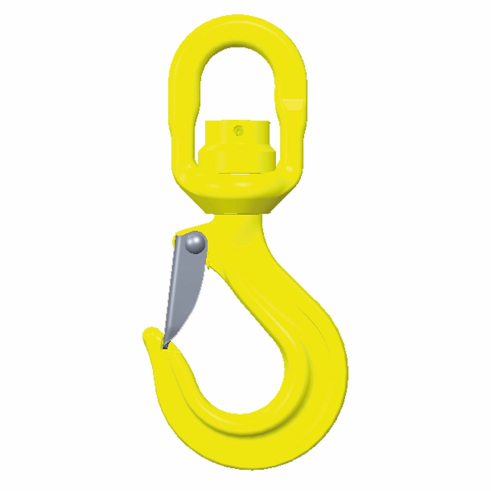 Gul svirvelkrog med sikkerhedslås og roterende funktion.