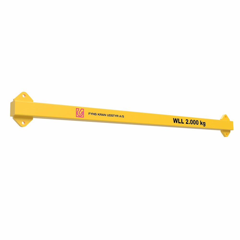 Gul løfteåg med "FYNS KRAN UDSTYR A/S" og "WLL 2.000 kg" tekst.