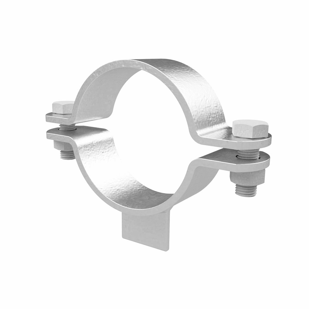 Rund metalbøjle med flade beslag, fastgjort med bolte og møtrikker, 21mm diameter.