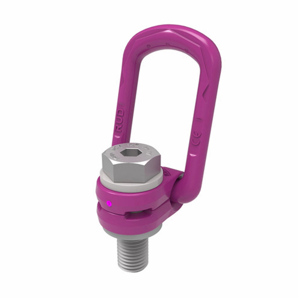 Lyserød RUD Svirveløjebolt med logo, fastgjort til en sølvfarvet bolt, M30x49mm/6.70T.