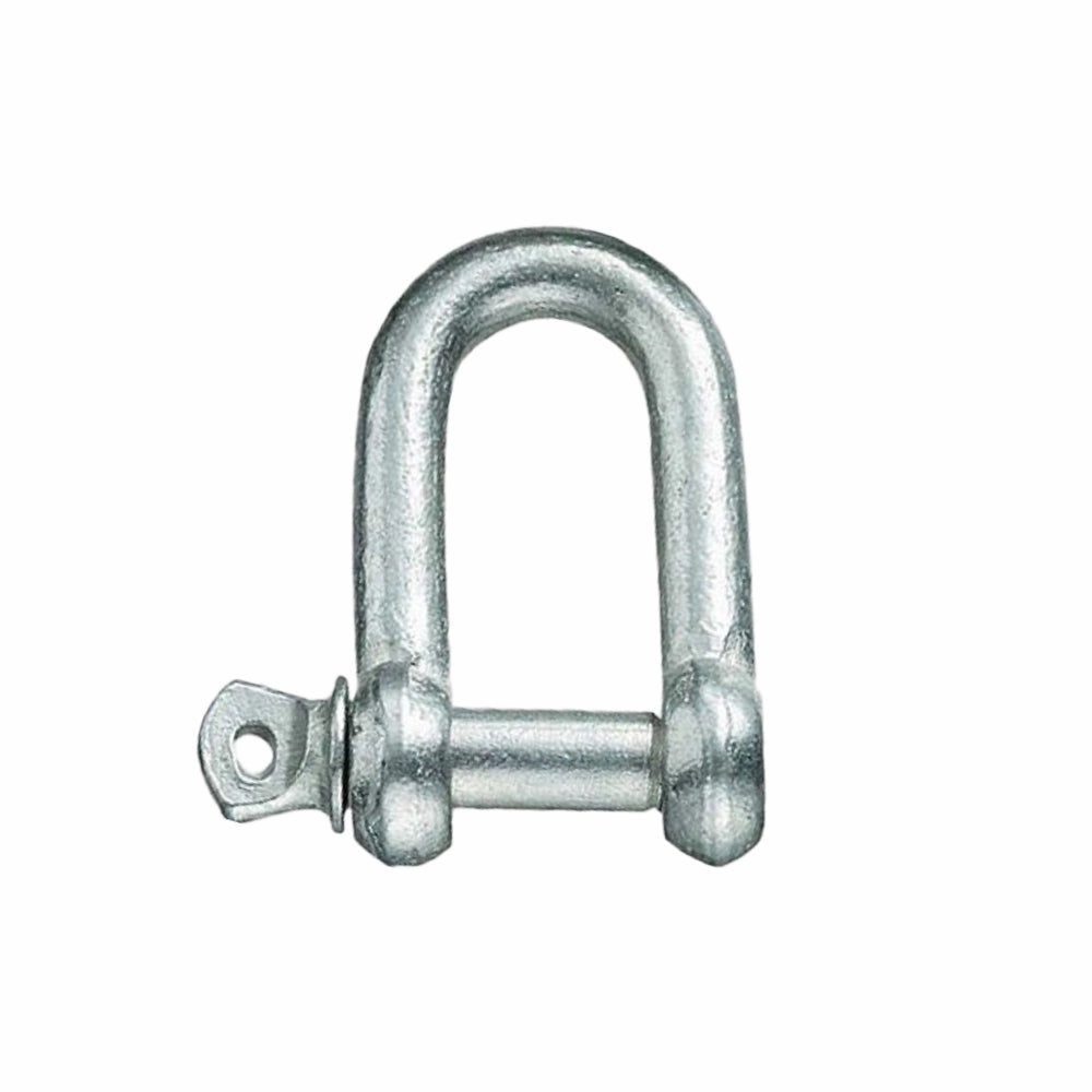 D-formet metal sjækel med glat overflade og gevindbolt i bunden for lukning.