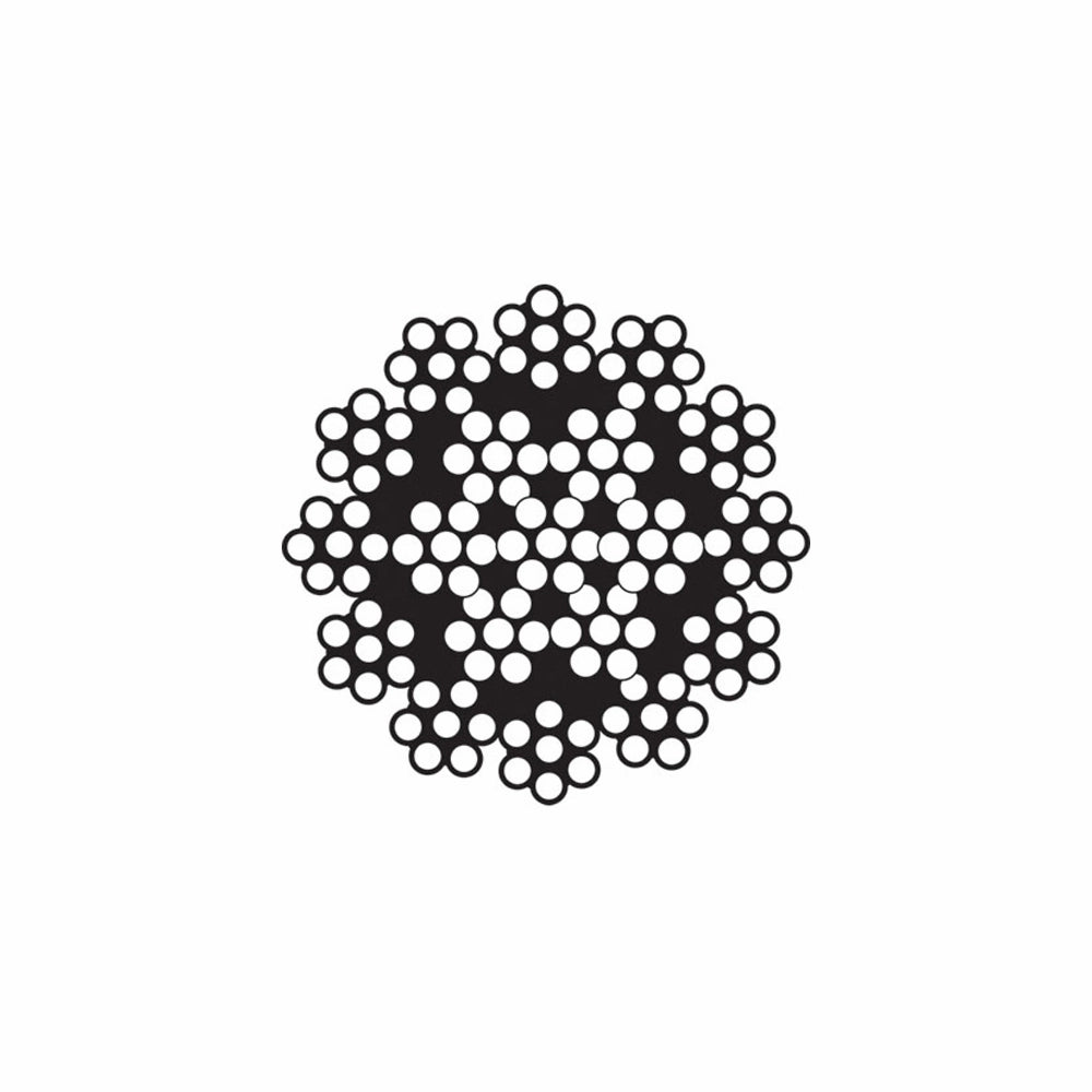 Tværsnit af stålkabel med symmetrisk arrangerede cirkler i flerskiktsstruktur.