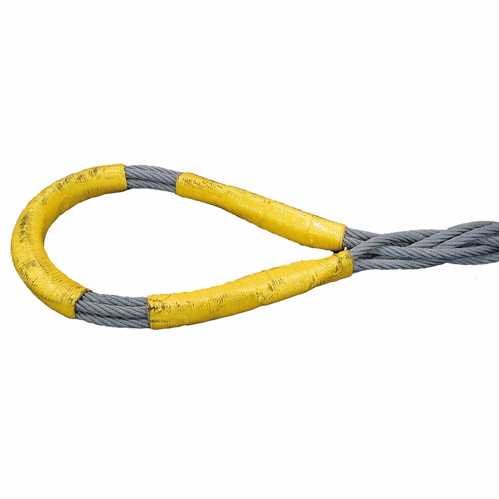 Wirestrop med gule beskyttelseshylstre på løkkens ender.