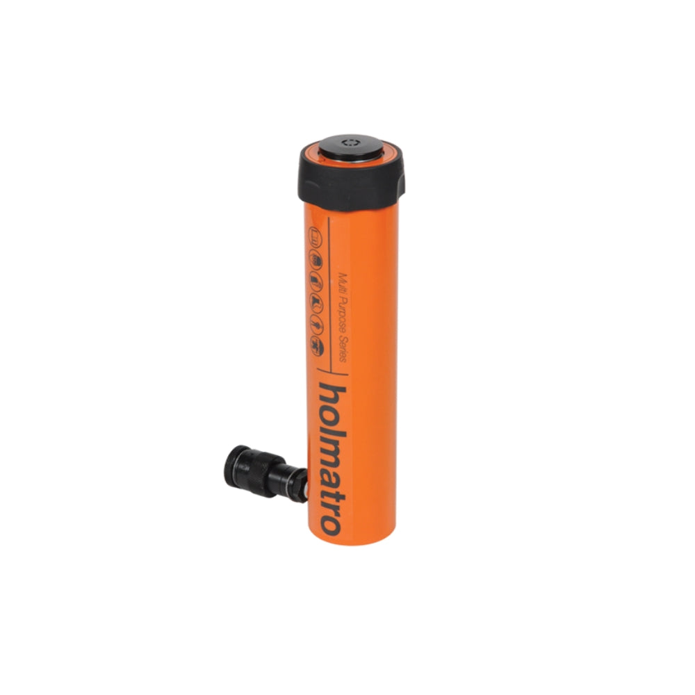 Orange Holmatro cylinder med sort top og teksten "holmatro" og "Multi Purpose Series".