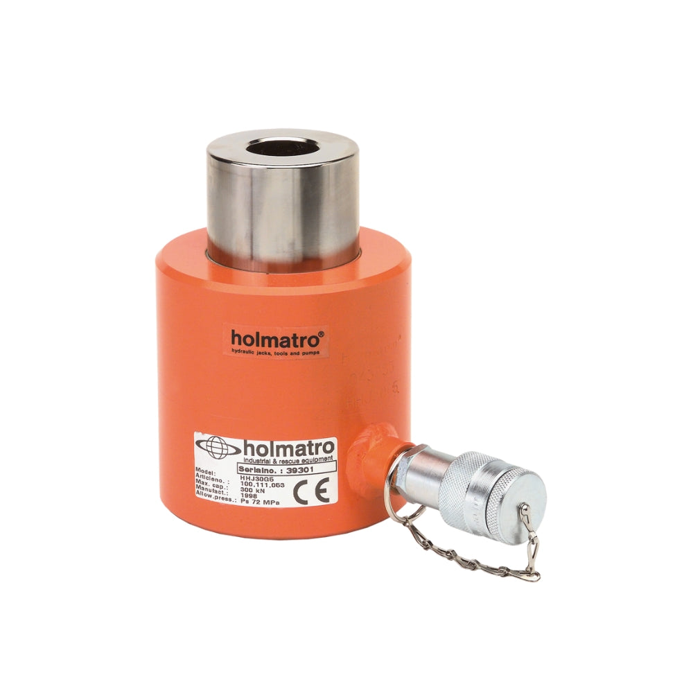 Holmatro Donkraft 30T i orange med metal top og kædetilslutning, Holmatro-logo synligt.