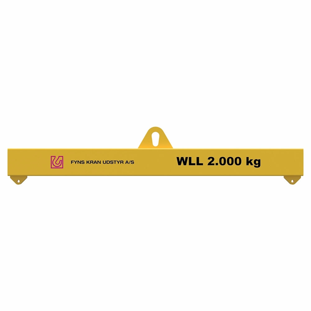 Løfteåg fra Fyns Kran Udstyr A/S, gul, rektangulær, WLL 2.000 kg, centralt løftepunkt.