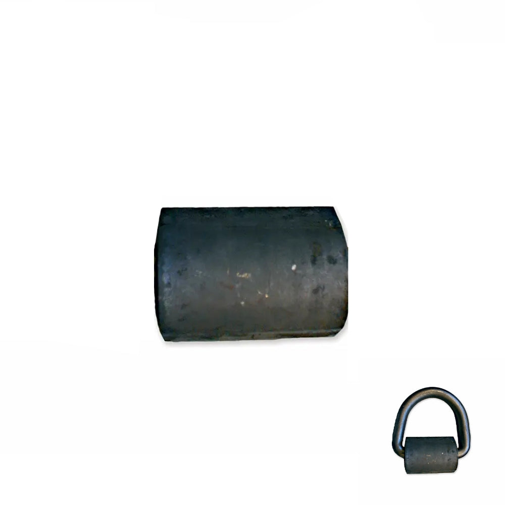 Cylindrisk metalbeslag til svejsning, med lille billede af beslag med rundt anhugningsøje.