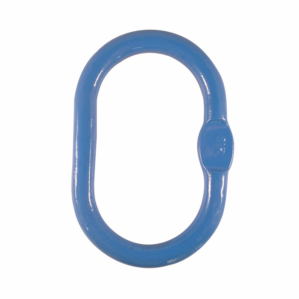 Ovalt metalring med blå belægning og teksten "8/6" på en flad sektion.