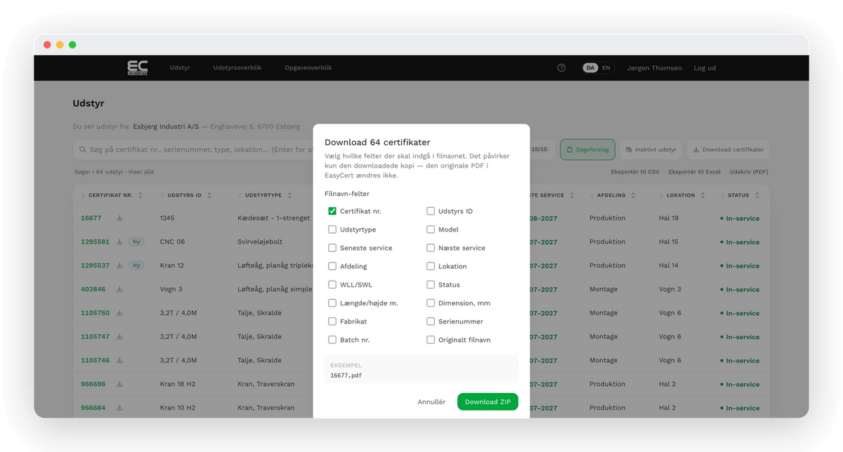 Download af mange certifikater på én gang i EasyCert
