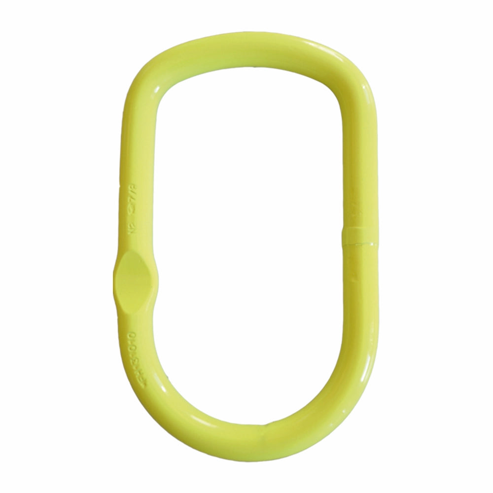 Gul ovalformet metalring mod hvid baggrund.