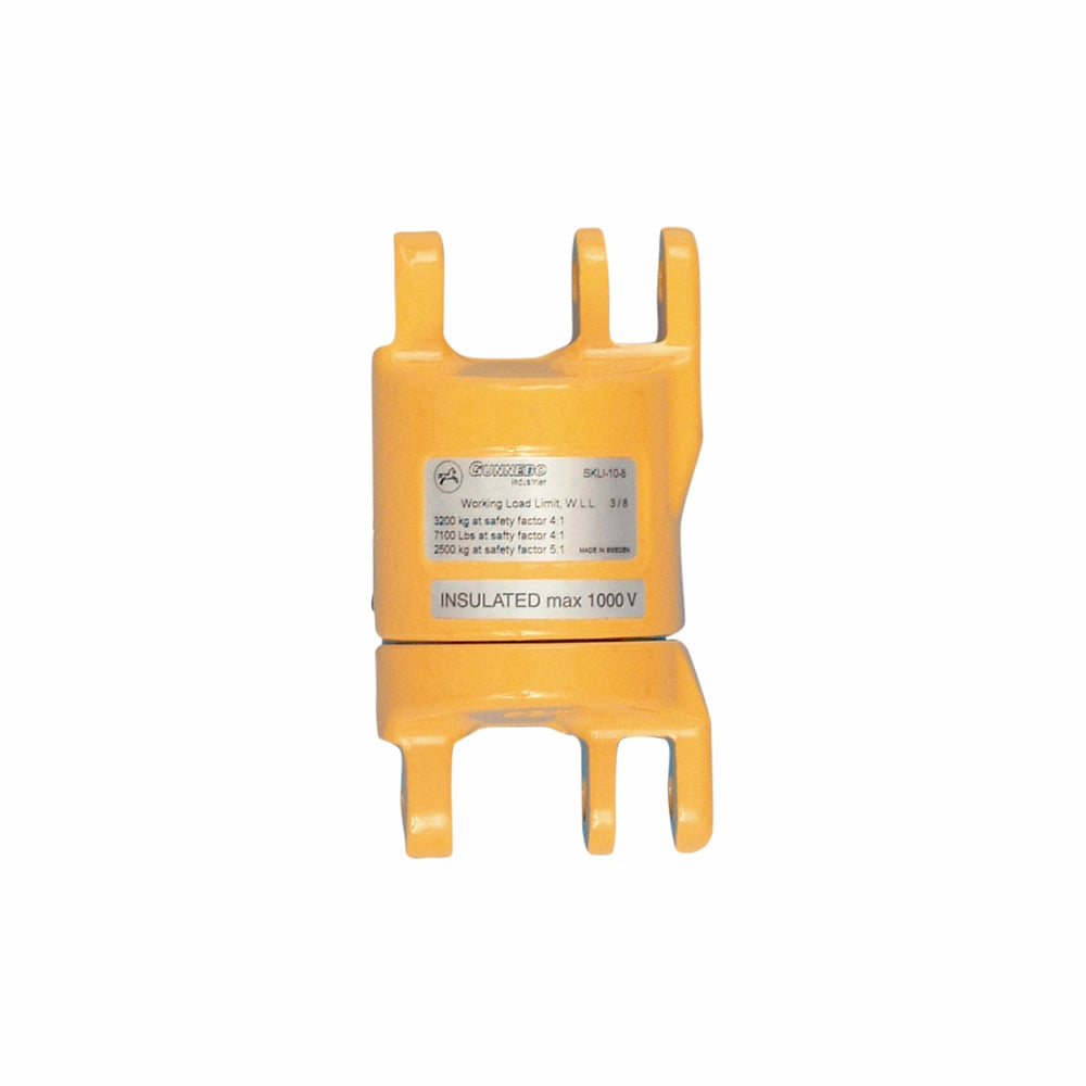 Gult produkt med etiket: WLL 3200 kg, isoleret op til 1000 V, "Made in Sweden".