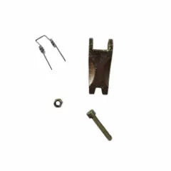 U-formet metalblok, to trådkomponenter, en bolt og en møtrik.