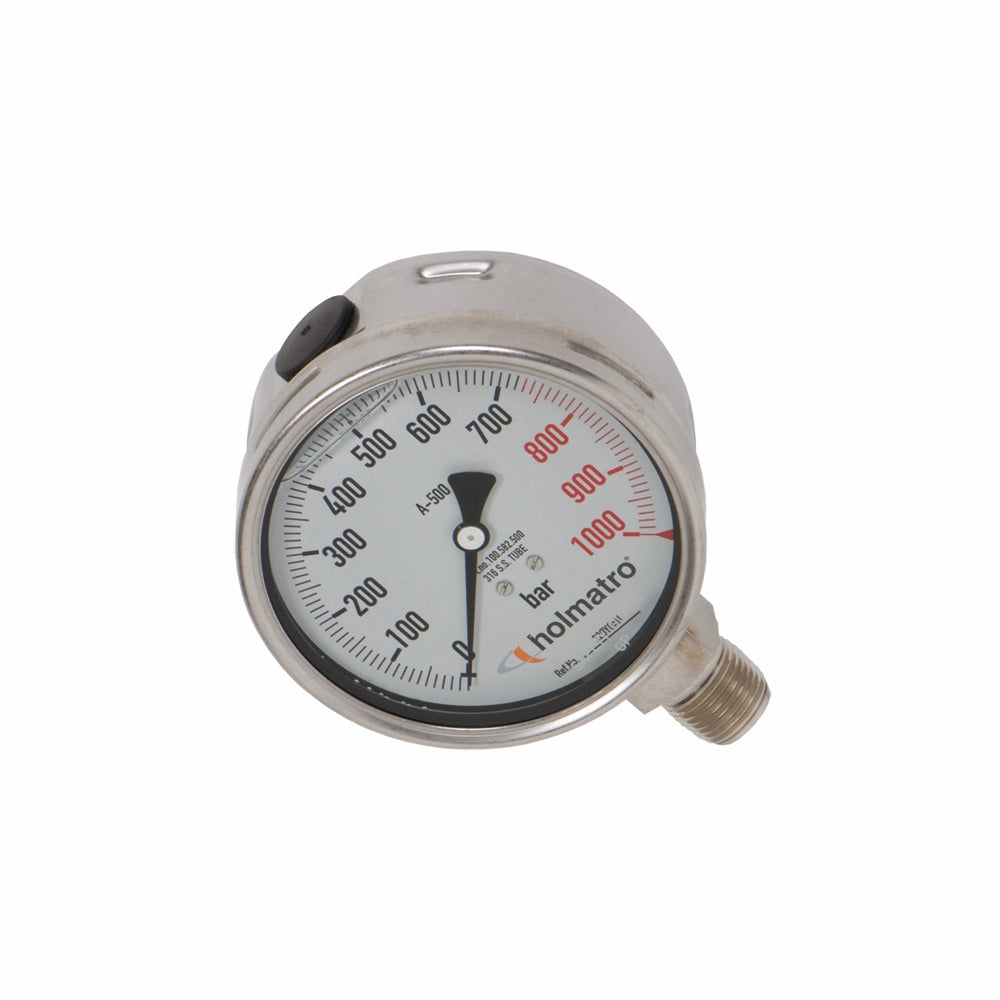 Holmatro manometer A-500, urskive viser 0-1000 bar, mærket og produktnavn synligt.