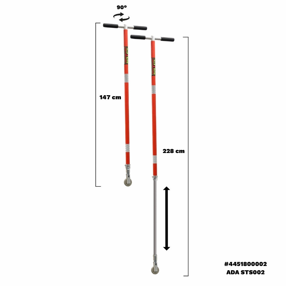 Teleskopværktøj, Safe-T-Stik XL, rød med sorte håndtag, længde 147-228 cm, mekanisme i bunden.