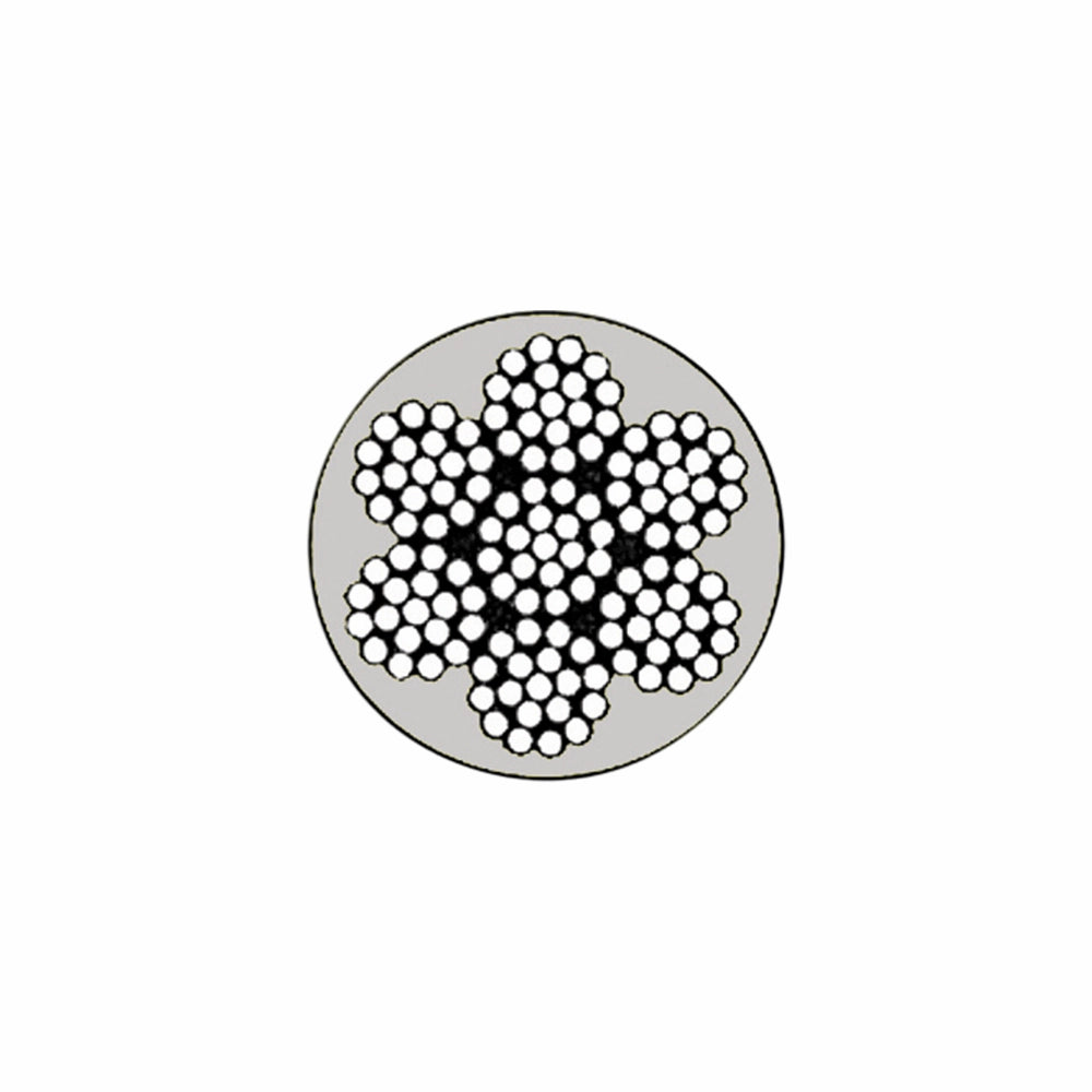 Tværsnit af stålwire med sekskantet struktur af tråde samlet i en enhed.