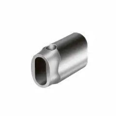 Metalcylinder med oval åbning for enden og cirkulær åbning på siden, glat og robust design.