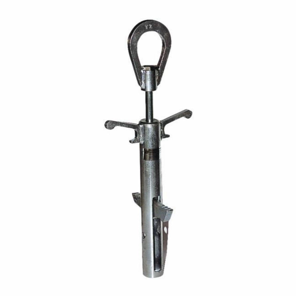 Tromleløftekrog med metalbøjle, cylindrisk krop og to sidehåndtag, designet til kabeltromler.