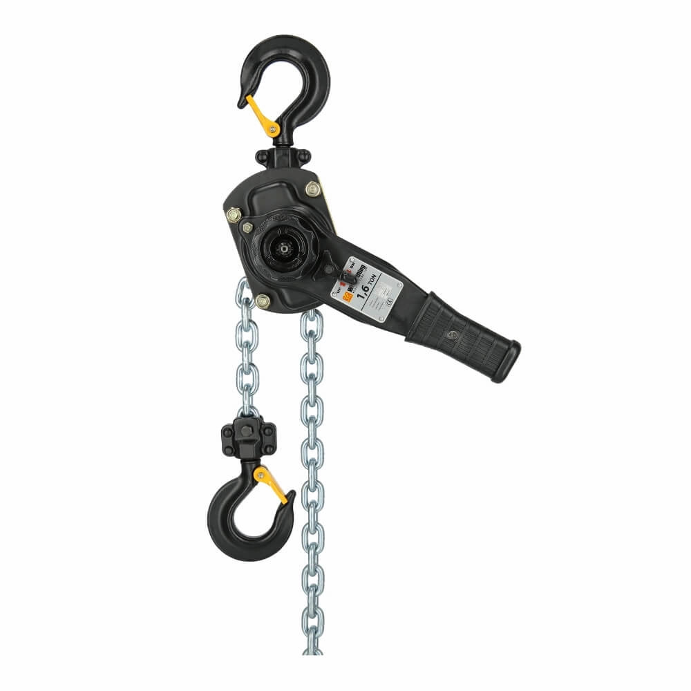 Skraldetalje med 1,6 ton kapacitet, 3m kæde, to kroge med sikkerhedslåse.