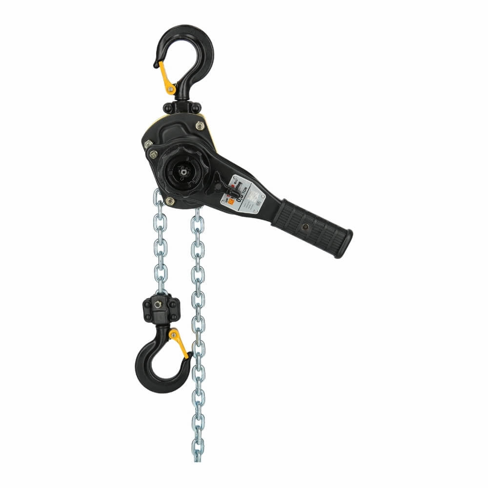 Værktøj med to kroge og robust kæde, bruges til løft eller træk.