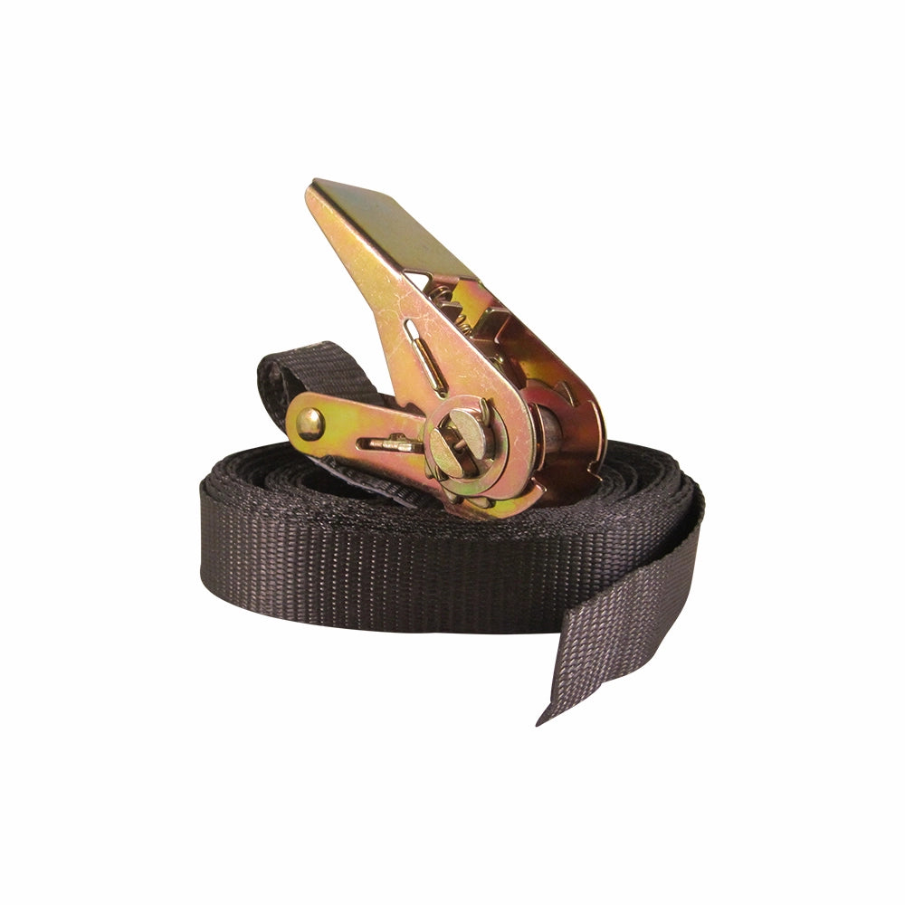 Sort endeløs trailerstrop 25mmx6,0m med metalspænde ovenpå.