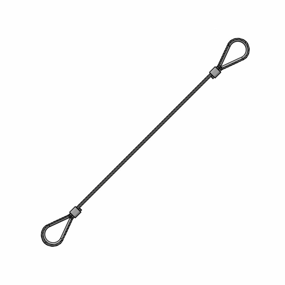 Wirestrop med to løkker, hver fastholdt af en cylindrisk klemme.